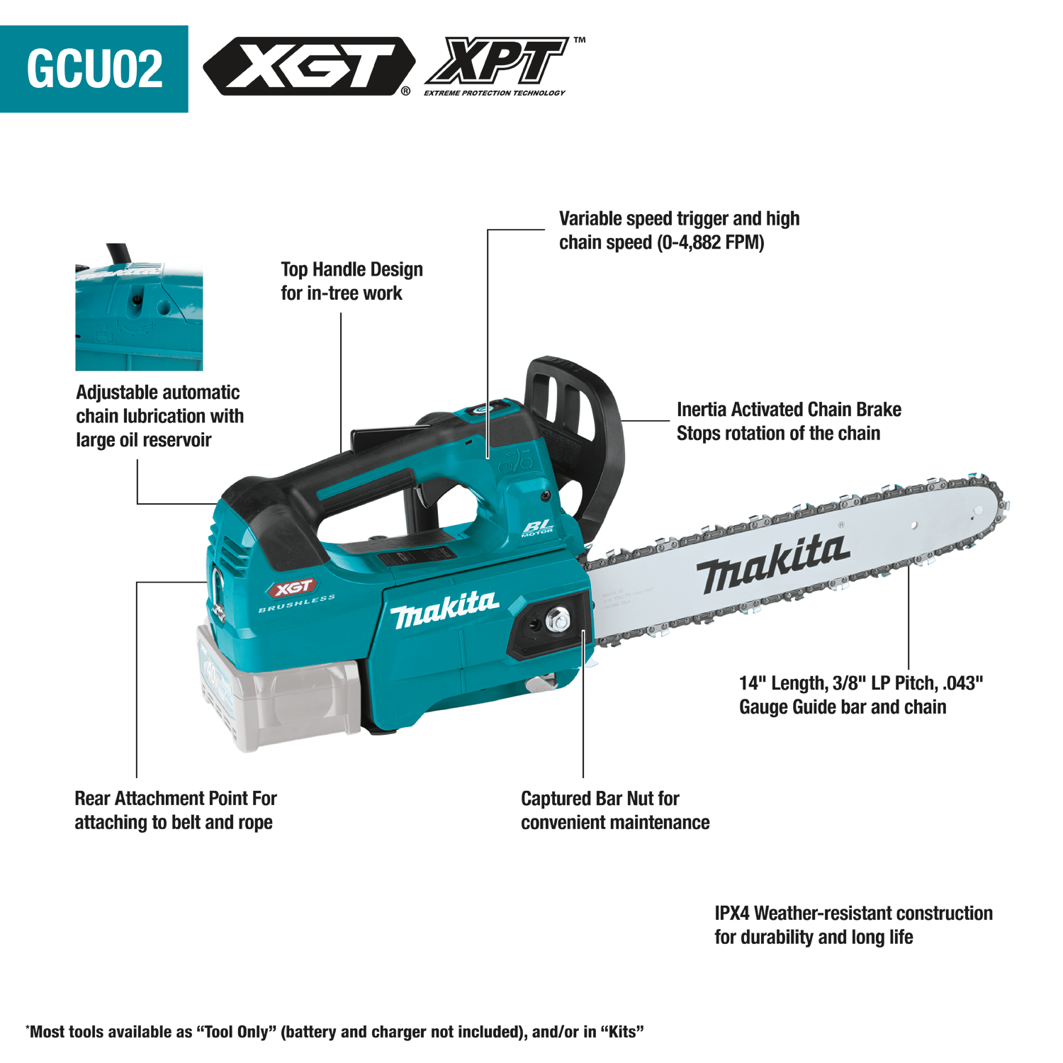 40V max XGT Brushless Cordless 14" Top Handle Chain Saw Kit (5.0Ah)