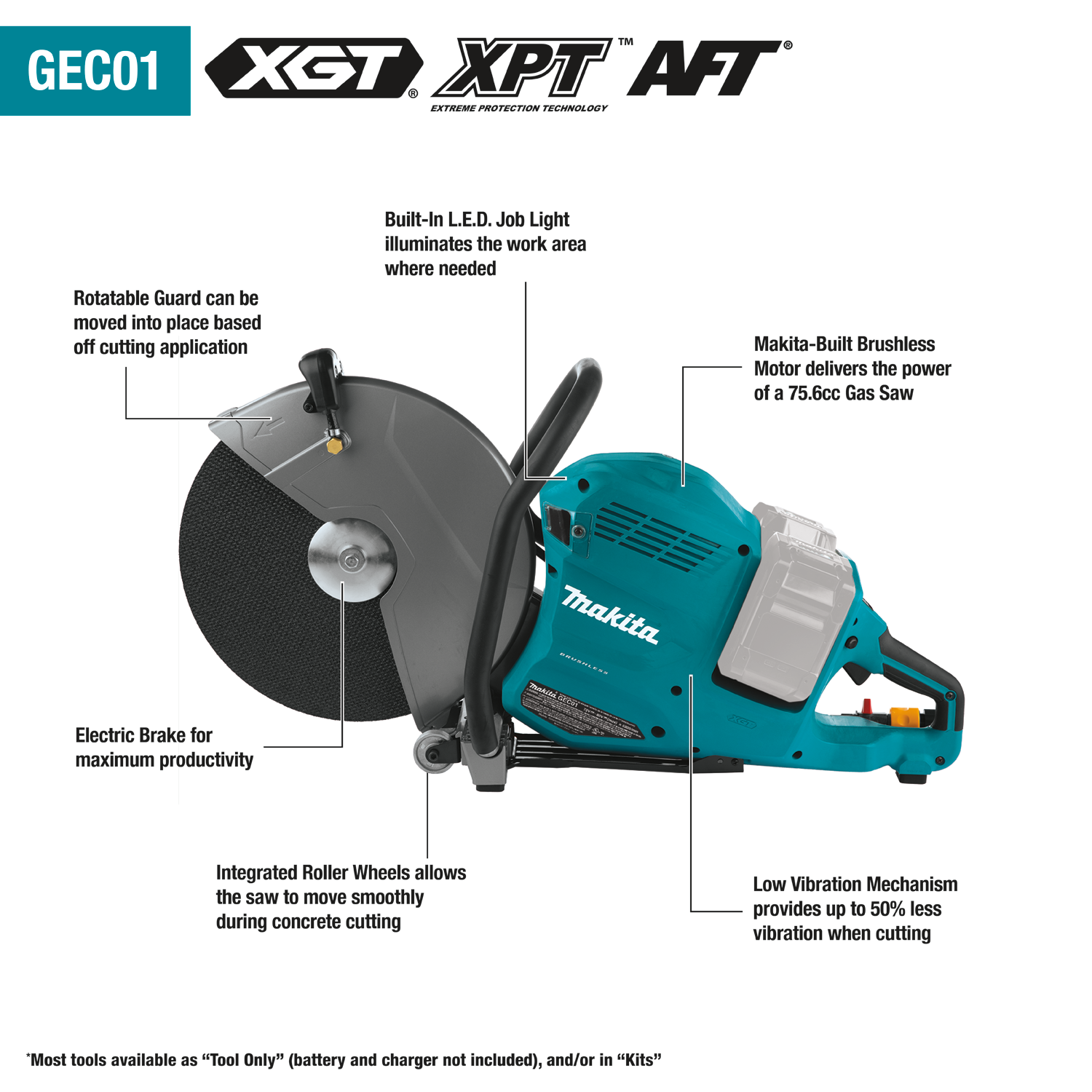 80V max (40V max X2) XGT Brushless 14" Power Cutter Kit with 4 Batteries, AFT, Electric Brake (8.0Ah)